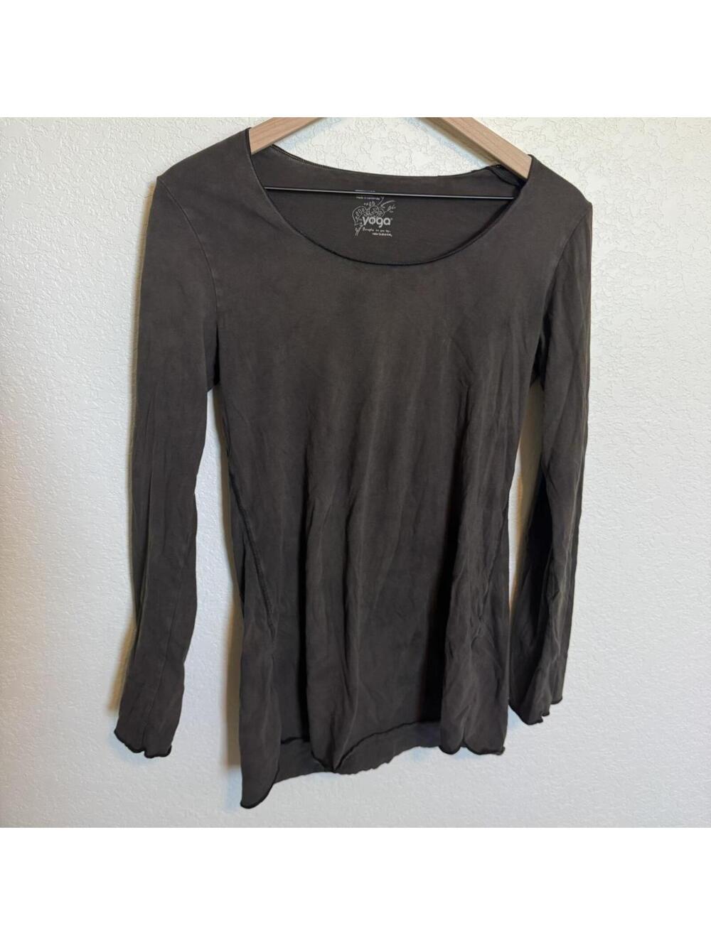 Grey Brown Yoga Boho Casual Indie Workout Top, Large